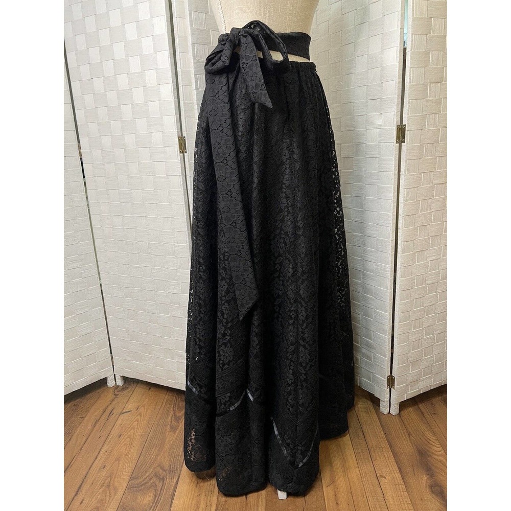 70s Carefree Fashions Floral Lace Maxi Skirt Prairie Cottagecore Folk VTG OS